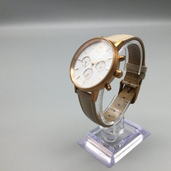MVMT Nova Luna Watch Women Gold Tone Beige Leather Band Chronograph New Battery - Picture 4 of 15